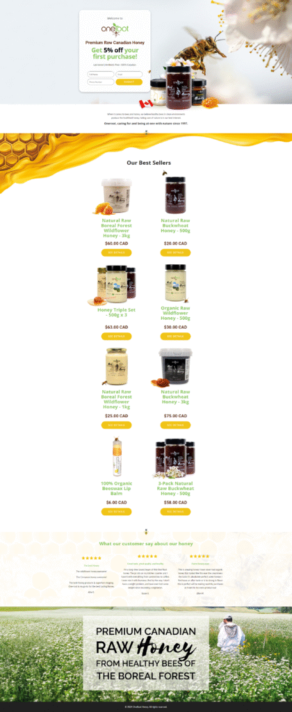 One Root Honey Landing Page